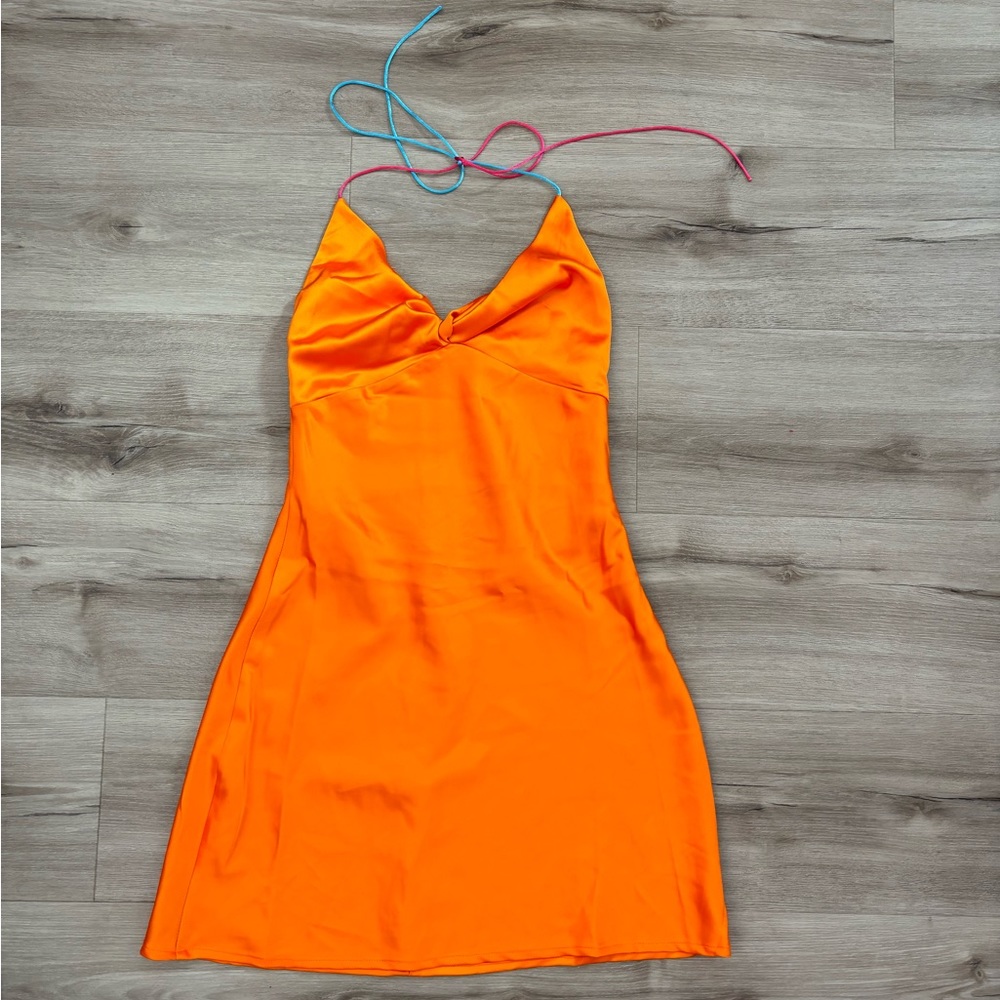 Orange White Fox Silk Mini Dress